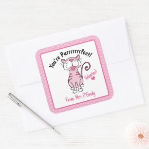 Valentine's Day Cat You're Purrrfect Kids Teacher Square Sticker