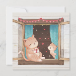 Valentine's Day: Cats & Hearts Illustration Holiday Card