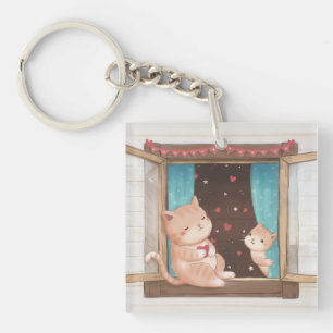 Valentine's Day: Cats & Hearts Illustration Keychain