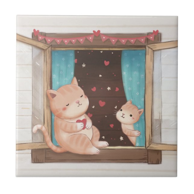 Valentine's Day: Cats & Hearts Illustration Tile (Front)
