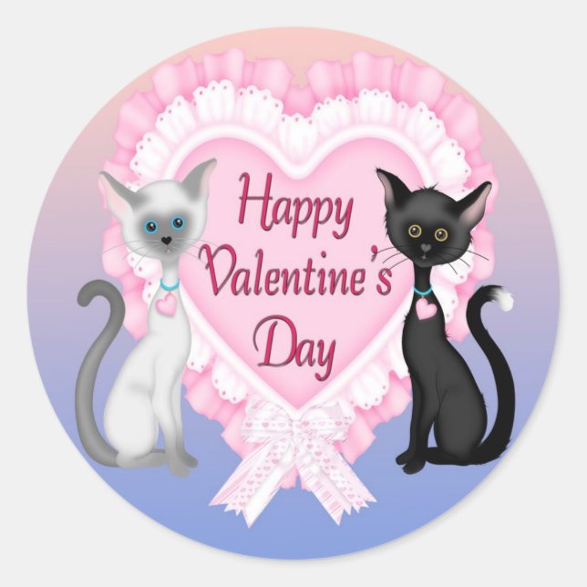 Valentine's Day Cats Round Envelope Seals (Front)
