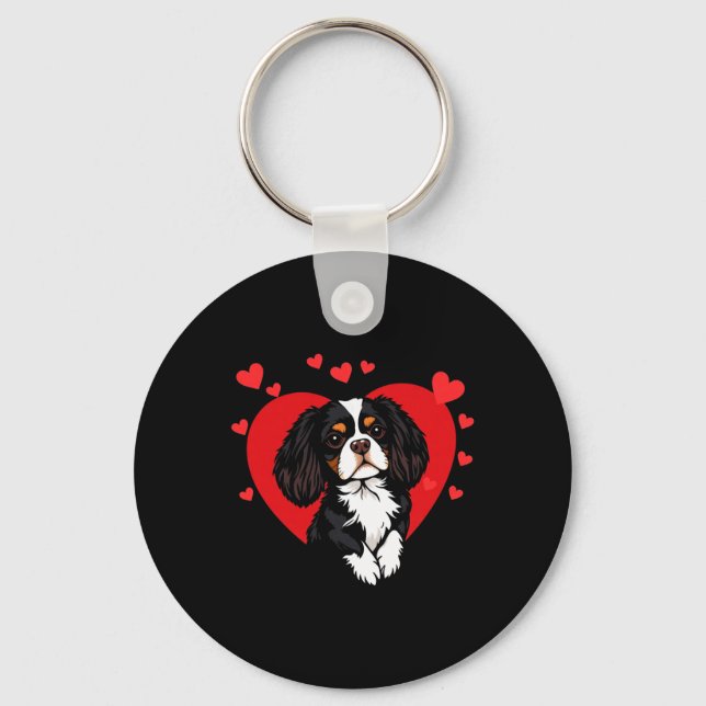 Valentine's Day Cavalier King Charles Spaniel  Keychain (Front)