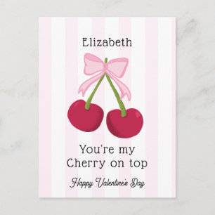 Valentine's Day Cherry on Top Coquette Stripes Postcard