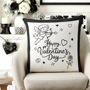 Valentines Day Cherub & Romantic Doodle Design Throw Pillow