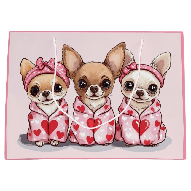 Valentines Day Chihuahua Dogs Large Gift Bag (Front)