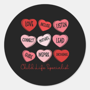 Valentine's Day Child Life Specialist Cute Hearts Classic Round Sticker