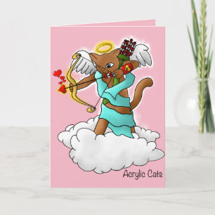 Valentine's Day Chocolate Brown Cupid Cat Holiday Card