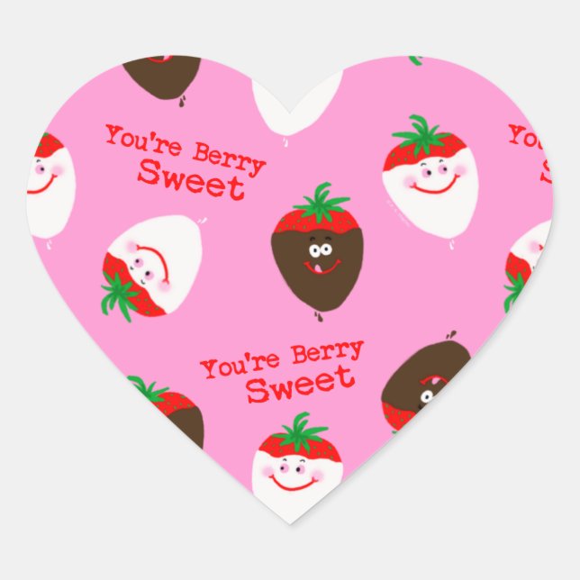 Valentine's Day Chocolate Dipped Strawberries Heart Sticker (Front)