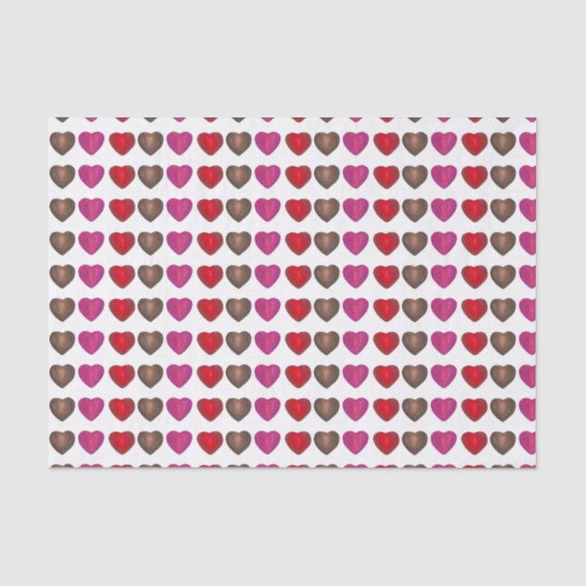 Valentine's Day Chocolate Heart Pink Red Brown Tissue Paper (Front)