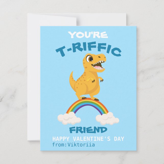 Valentine's day classroom kids dinosaur rainbow holiday card (Front)