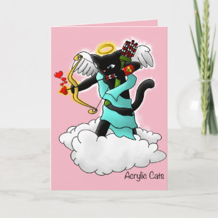Valentine's Day Coal Black Cupid Cat Holiday Card