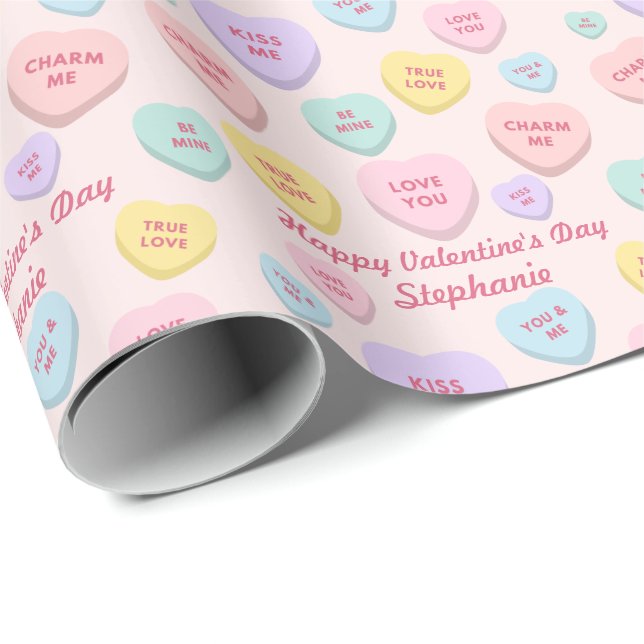 Valentine's Day Conversation Heart Personalized Wr Wrapping Paper (Roll Corner)
