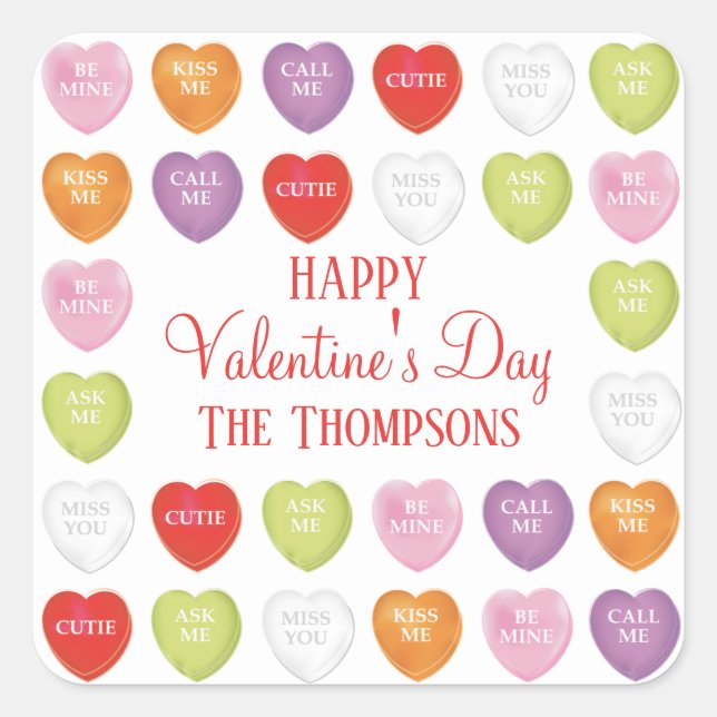 Valentine's Day Conversation Hearts To From Cute  Square Sticker (Front)