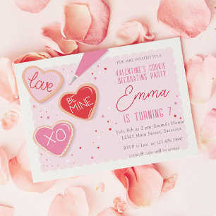 Valentine's Day Cookie Decorating Birthday Party Invitation