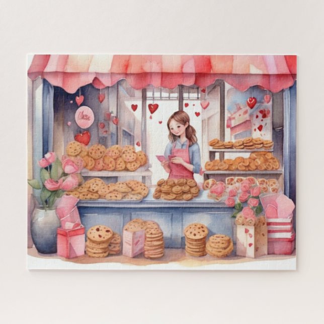 Valentine's Day Cookie Shop Watercolor Jigsaw Puzzle (Horizontal)