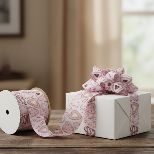 Valentine's Day Cookie Watercolor pattern Satin Ribbon (Creator Uploaded)