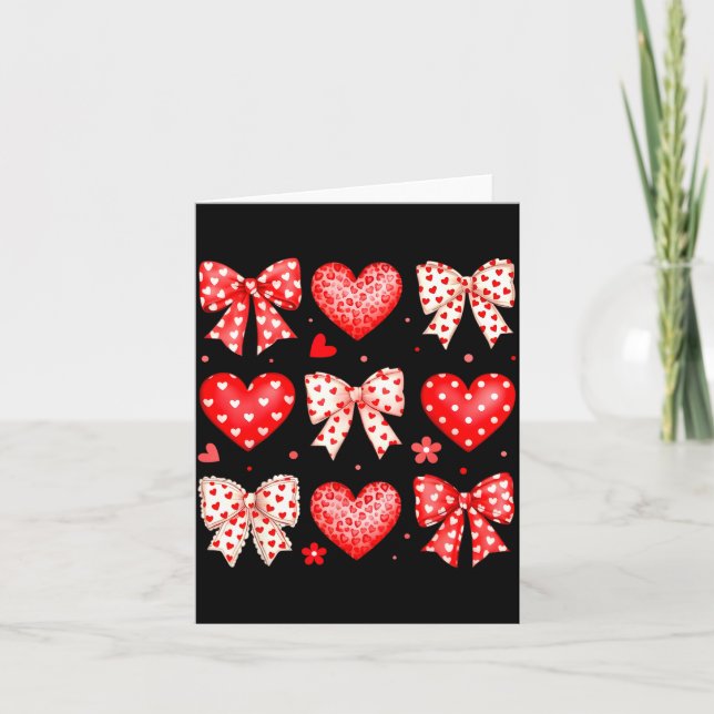 Valentines Day Coquette Bow Hearts Leopard Women G Card (Front)