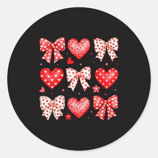 Valentines Day Coquette Bow Hearts Leopard Women G Classic Round Sticker (Front)
