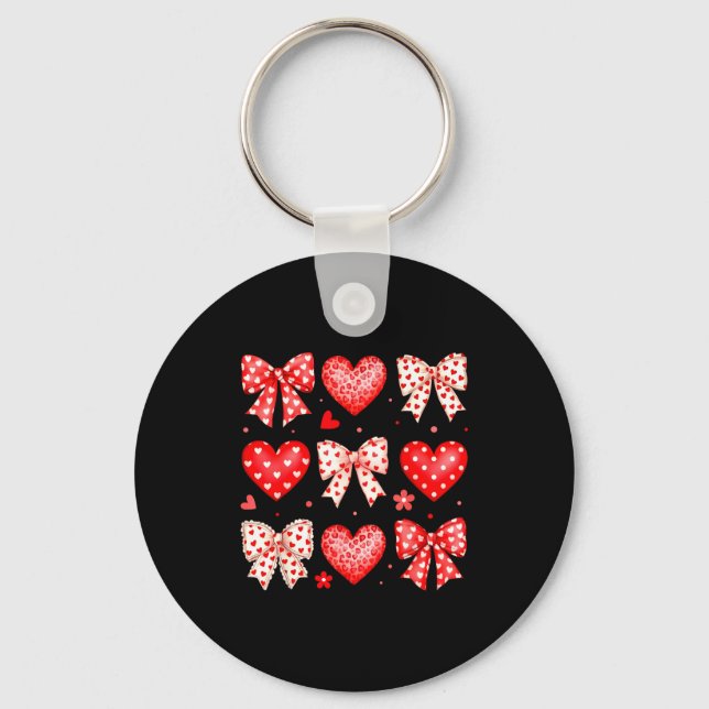 Valentines Day Coquette Bow Hearts Leopard Women G Keychain (Front)