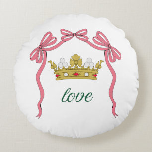 Valentine's Day Coquette Heart Bow Valentine's Round Pillow