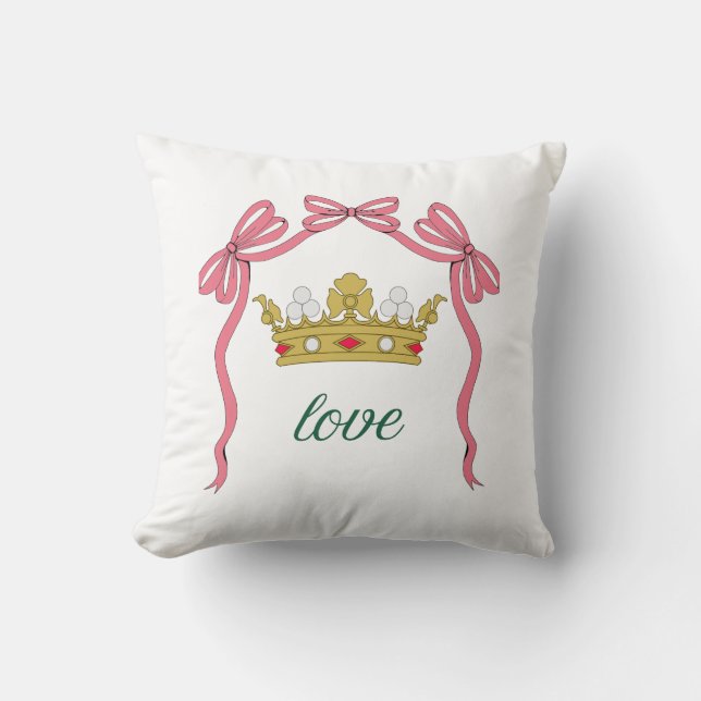 Valentine's Day Coquette Heart Bow Valentine's Throw Pillow (Front)