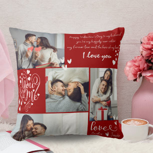 Valentines day couple Photo collage red and pink Throw Pillow