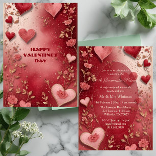 Valentines Day Couple's Romantic Soiree Red Hearts Invitation