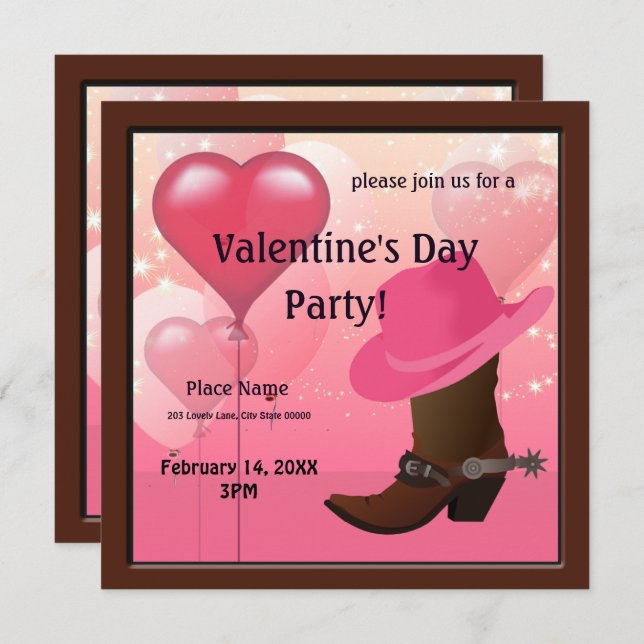 Valentine's Day Cowgirl Western Party Invitation (Front/Back)
