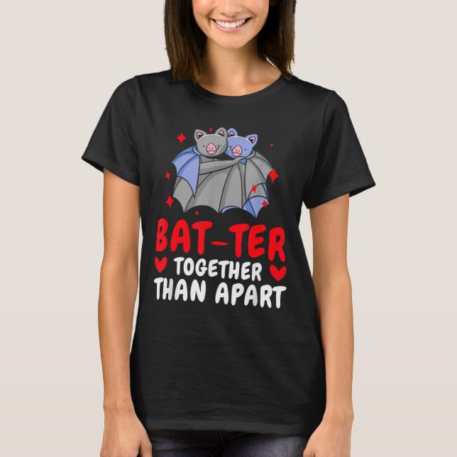 Valentine's Day Cuddling Cute Bats Couple Bat Vale T-Shirt (Front)