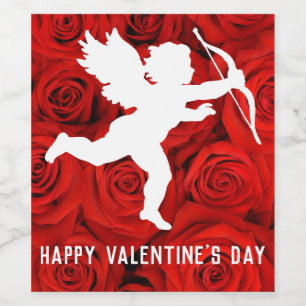 Valentine's Day Cupid and Red Roses Wine Label