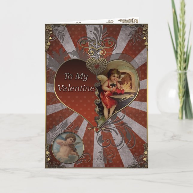 Valentine's Day - Cupid blacksmith hearts. Holiday Card (Front)