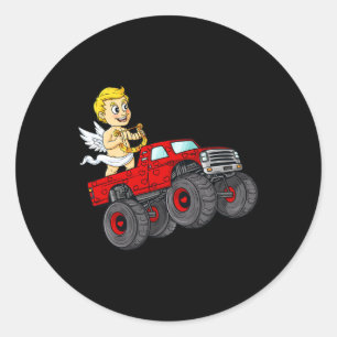 Valentines Day Cupid Riding Monster Truck Fun Todd Classic Round Sticker