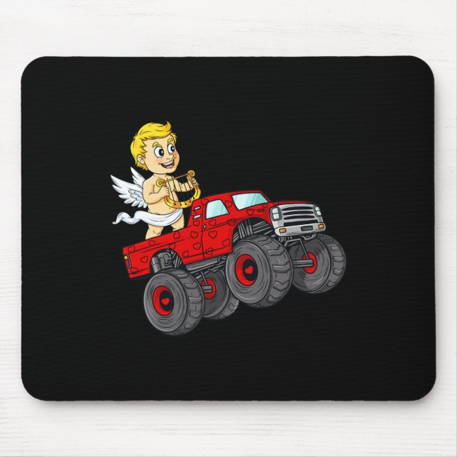 Valentines Day Cupid Riding Monster Truck Fun Todd Mouse Pad (Front)