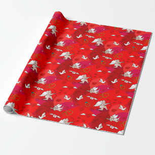 Valentine's Day Cupid Wings Heart Red Pink Wrapping Paper