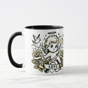 Valentine's Day cupid with yellow roses and dove Mug