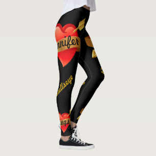 Valentine's Day Cupid's Arrow Your Name BLACK Leggings