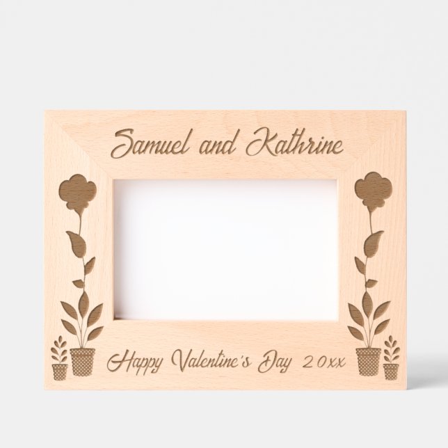 Valentine's Day Custom Couple Names Floral Etched Frames (Front)