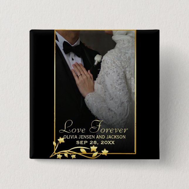 Valentine's Day Custom Couple Photo 2 Inch Square Button (Front)