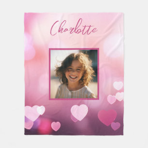 Valentine's Day Custom Photo and Personalized Name Fleece Blanket