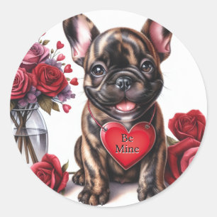 Valentine's Day Customize Text French Bulldog Pup Classic Round Sticker