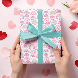 Valentines Day Cute Boho Hearts and Rainbows Wrapping Paper