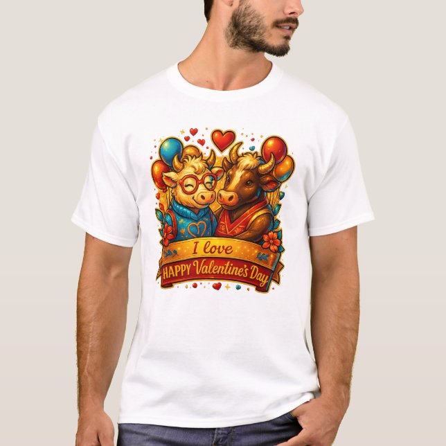Valentine's Day Cute Cow Couple T-Shirt – Romantic (Front)