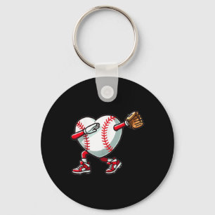 Valentines Day Cute Dabbing Heart Baseball Catcher Keychain