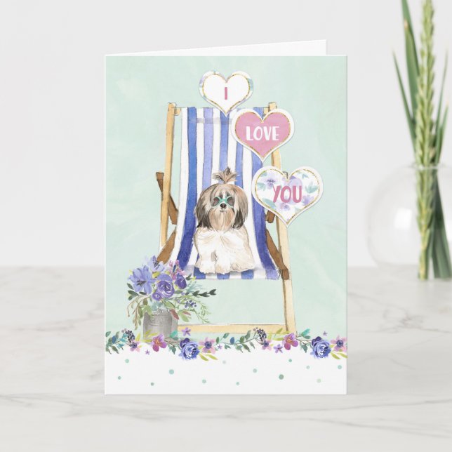 Valentine's Day Cute Dog Sunglasses Deckchair Holiday Card (Front)
