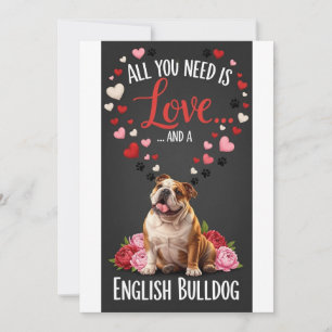 Valentine's Day cute english bulldog Photo cuddle Holiday Card