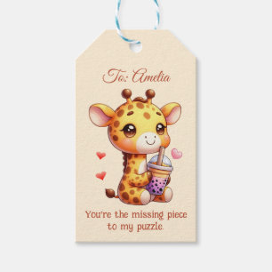 Valentines Day Cute Giraffe Love Boba Gift Tags
