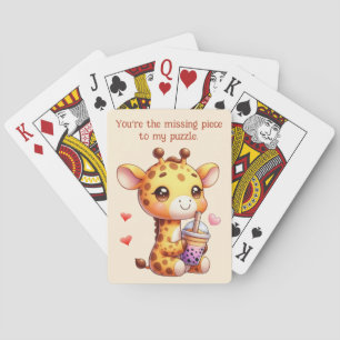 Valentines Day Cute Giraffe Love Boba Playing Cards