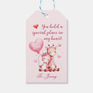 Valentines Day Cute Giraffes Holding Love Balloon Gift Tags