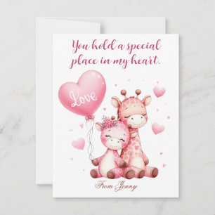 Valentines Day Cute Giraffes Holding Love Balloon Holiday Card