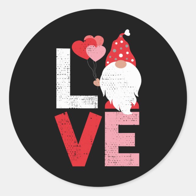 Valentines Day Cute Gnome Love Men Women Kids Gift Classic Round Sticker (Front)